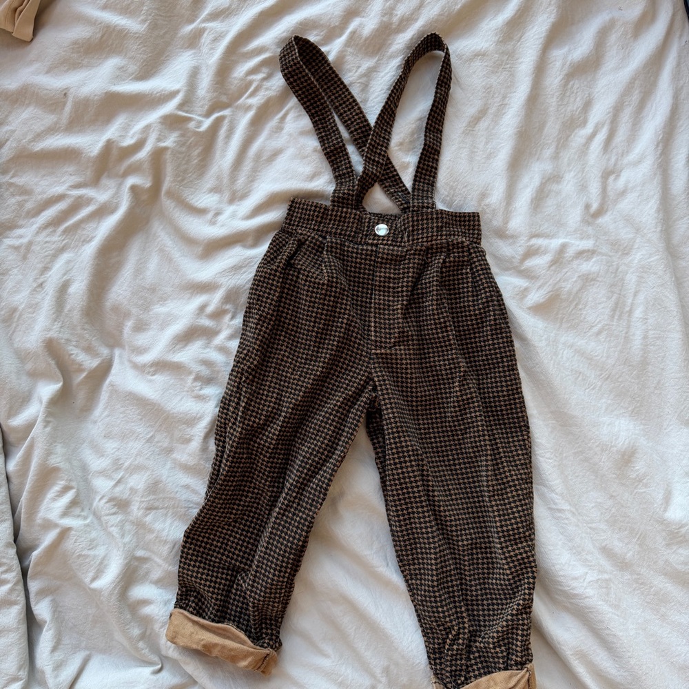 Vintage 100% cotton houndstooth trousers with adjustable suspenders 2T
